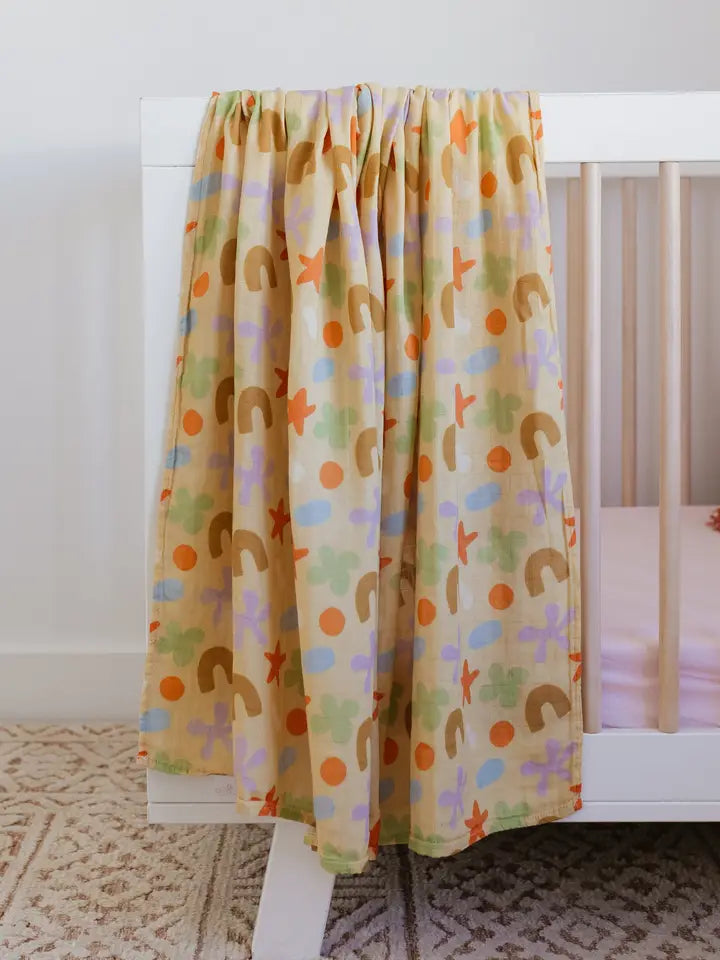 Playtime Whimsy 🍀🌟🫟🟠 Muslin Swaddle