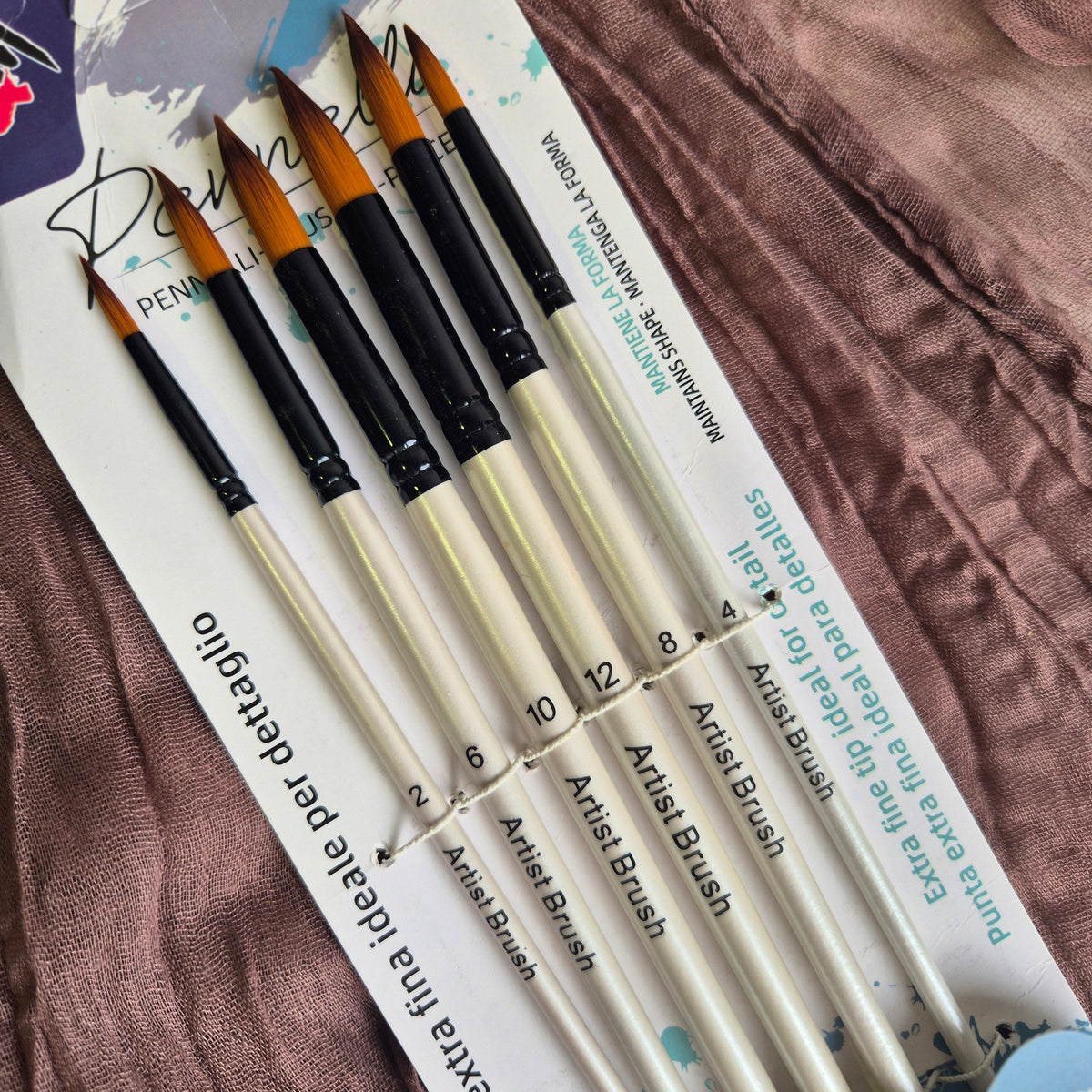 Watercolor paintbrush set of five wood brushes